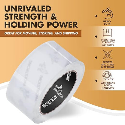 Packstrong Industrial Grade Clear Packing Tape 36 Rolls - Extra Strong - 110 Yards per Roll - 2" Wide x 3.1 mil Thick, Acrylic Adhesive Heavy Duty Tape