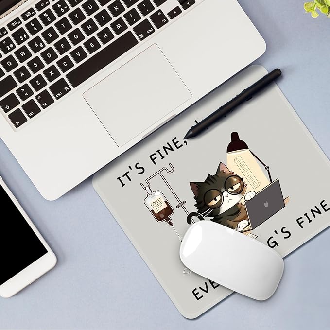 Square Mouse Pad with Stitched Edge, Premium Mousepad Washable Cloth. Computer Mouse Pad with Non-Slip Rubber Base, Mouse Pads for Computers Laptop Mouse 9.25x7.75x0.12 inch-Overworked Kitty