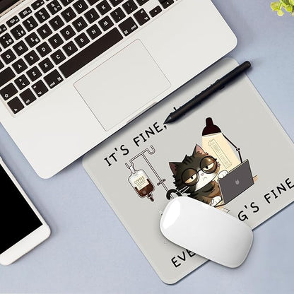 Square Mouse Pad with Stitched Edge, Premium Mousepad Washable Cloth. Computer Mouse Pad with Non-Slip Rubber Base, Mouse Pads for Computers Laptop Mouse 9.25x7.75x0.12 inch-Overworked Kitty