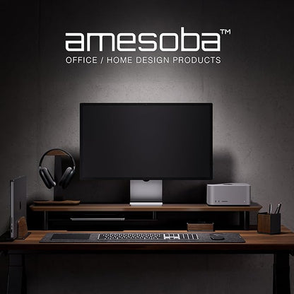 Walnut Dual‑Tier Monitor Stand for Modern Desk Setup – Minimalist Wooden Riser Shelf for Dual Monitors, Laptops, Home Office Aesthetic (Dark Walnut, Large)