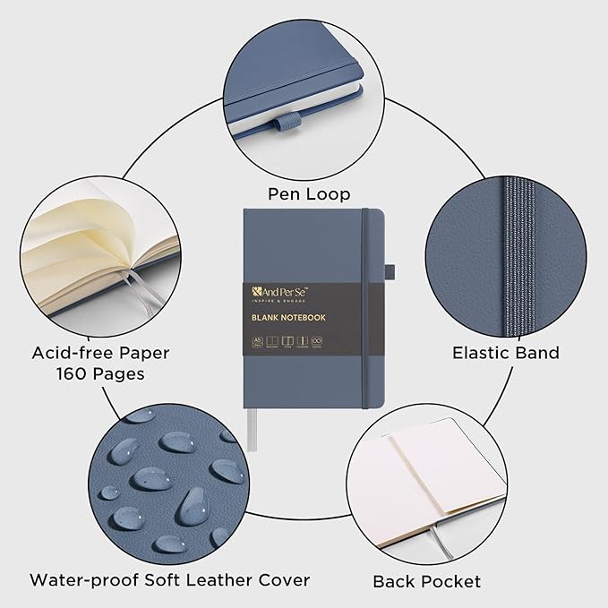 &And Per Se Blank Journal Notebook, 160 Pages, A5 5.7 x 8 inches 100 gsm Thick Paper Notebook Journals for Writing, Hardcover Notebook(1 Pack, dark blue)