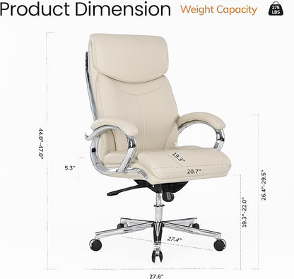 COLAMY Marcus Executive PU Leather Office Chair, High-Back Home Desk Chair Padded Seat & Back, Smooth-Rolling Casters – Luxury Ergonomic Desk Chair for Professional Workspaces (Beige)
