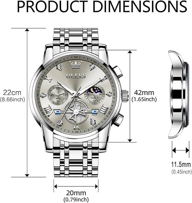 OLEVS Watches Men Waterproof Luxury Big Face Mens Watch Stainless Steel Quartz Analog Dress Watches for Men Luminous Multifunction Man Watch Relojes De Hombre