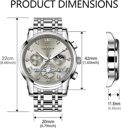 OLEVS Watches Men Waterproof Luxury Big Face Mens Watch Stainless Steel Quartz Analog Dress Watches for Men Luminous Multifunction Man Watch Relojes De Hombre