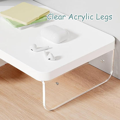 Corner Monitor Stand Clear Acrylic Leg ＆ Wood Corner Screen Stand, L-Shape Desk Triangle Riser for Monitor/Laptop/Computer, Corner Organizer with Drawer (Color : White)