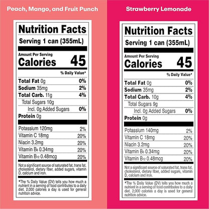 WellWithAll Energy Drink Variety Pack – Strawberry Lemonade, Fruit Punch, Tropical Mango, and Peach Flavors – Caffeine from Tea – With Vitamin C – Lightly Sparkling Beverage – Fruit & Veggie Juice Blend – 12 Oz (Pack of 12 – 3 Cans of Each Flavor)