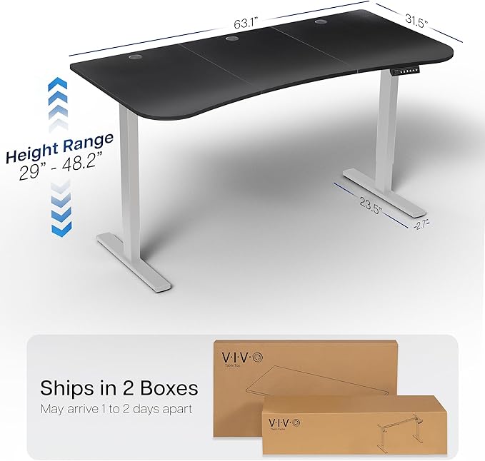 VIVO Electric 63 x 32 in Standing Desk, Memory Height Adjustment, 1B Series, Black Carbon Fiber Top Gray Frame, DESK-KIT-1G1R