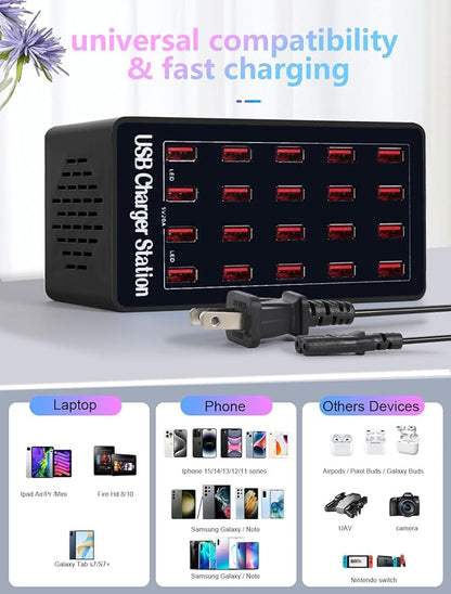 Charging Station, 100W 20Port USB Charging Station, Multiple USB Charger Station, Charging Station for Multiple Devices, Multi USB Charging Station, Chargers for Multiple Devices