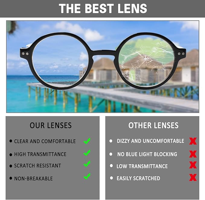 Kerecsen 6 Pack Vintage Round Reading Glasses for Women & Men Blue Light Blocking, Spring Hinge Design, Reading & Office Use