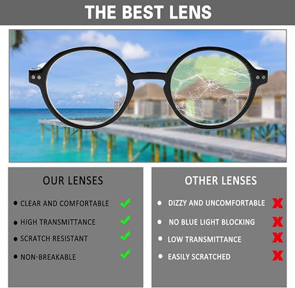 Kerecsen 6 Pack Vintage Round Reading Glasses for Women & Men Blue Light Blocking, Spring Hinge Design, Reading & Office Use