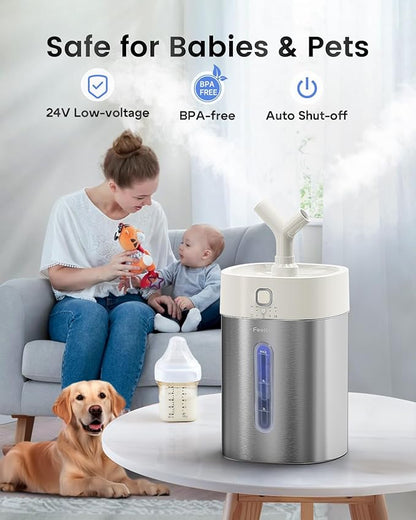 Feekaa Stainless Steel Humidifier, 3.8L/1Gal Cool Mist Humidifiers for Bedroom up to 500 sq ft, Easy Clean Dishwasher Safe Humidifiers for Baby, Humidifier Large Room Nursery Living Room Office, White