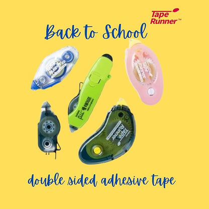 Double Sided Tape with Retractable Dispenser Roller - Permanent, Acid Free, Transparent - 2 Runners & 8 Refill Cartridges - Ideal Scrapbook Supplies & Scrapbooking Supplies Kit - 315 Inches Each