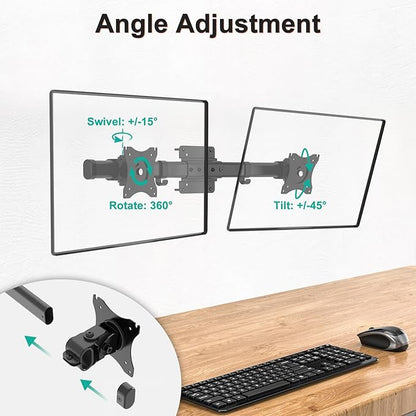 WALI Dual Monitor Wall Mount, Single to Double Bracket Adapter, Horizontal Assembly Arm for 2 Screen up to 27 inch (012ARM), Black