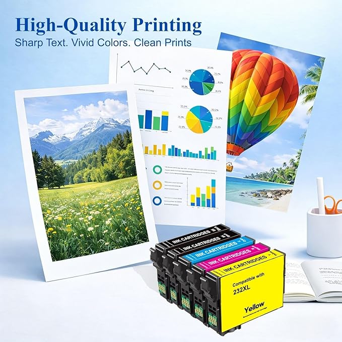 Remanufactured for Epson 232XL Ink Cartridges Combo Pack for Epson 232XL 232 Ink Work with XP-4200 XP-4205 Workforce WF-2930 WF-2950 Printer (5 Pack, 2 Black 1 Cyan 1 Magenta 1 Yellow)
