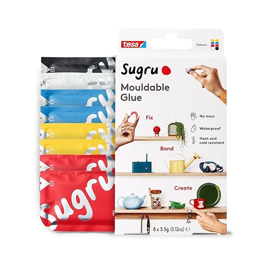 Tesa Sugru Super Glue - Waterproof Wood Glue for Home Improvement & Crafts - Use as a Poster Putty or Silicone Adhesive for Repairing & Bonding - 8 Pack - Classic Colors (3.5g/ea)