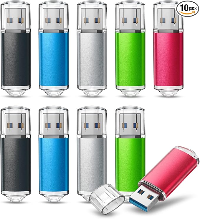 TOPESEL 16GB 10Pack 3.0 USB Flash Drive High Speed 16gb Thumb Drive Memory Stick Jump Drive 16G USB Drive Zip Drive for PC laptops, tablets, TVs, car audio(5 Mixed Colors: Black Blue Green Red Silver)