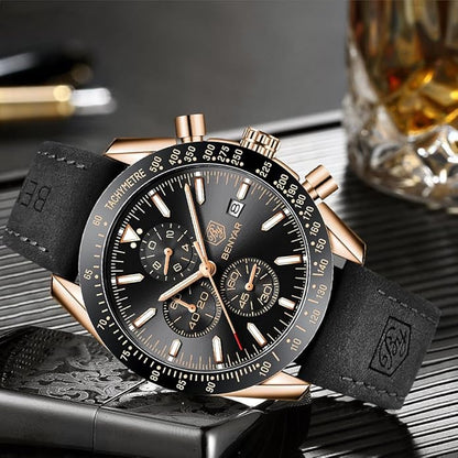 BY BENYAR Watch for Men Analog Quartz Chronograph Waterproof Luminous Designer Mens Wrist Watches Business Work Sport Casual Dress Watch with Silicone Strap Elegant Gifts for Men