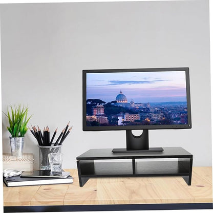 Monitor Stand Desk Organizer Laptop Riser Elevated Computer Shelf with Storage Space for Office Desktop Workspace Black Walnut