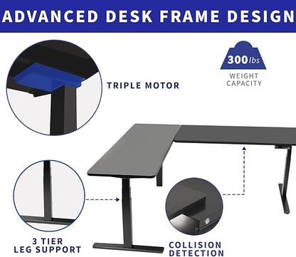 VIVO Electric Height Adjustable 83 x 60 inch Corner Stand Up Desk, 2 White Solid Table Tops, Black Frame, Memory Controller, L-Shaped Workstation, 3E Series, DESK-KIT-3E8BW