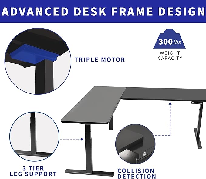 VIVO Electric Height Adjustable 83 x 60 inch Corner Stand Up Desk, 2 Dark Walnut Solid Table Tops, White Frame, Memory Controller, L-Shaped Workstation, 3E Series, DESK-KIT-3E8WD
