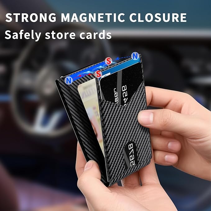 Wallet for Men Slim RFID Blocking -Metal Smart Pop-Up Credit Card Holder with 2 ID Windows, Holds 8-10 Cards,Bifold Minimalist Front Pocket Wallet & Money Clip,Men's accessories(Carbon)