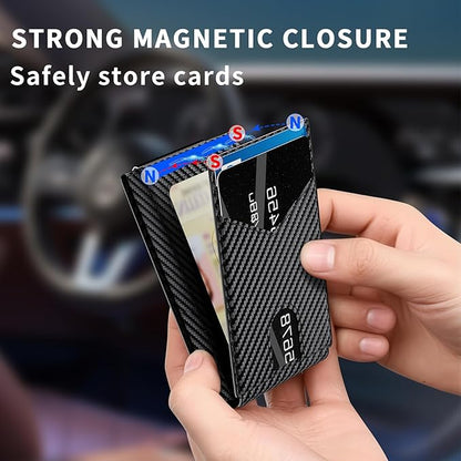 Wallet for Men Slim RFID Blocking -Metal Smart Pop-Up Credit Card Holder with 2 ID Windows, Holds 8-10 Cards,Bifold Minimalist Front Pocket Wallet & Money Clip,Men's accessories(Carbon)