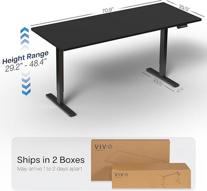 VIVO Electric 71 x 30 in Standing Desk, Memory Height Adjustment, 1B Series, Black Top Black Frame, DESK-KIT-1B7B