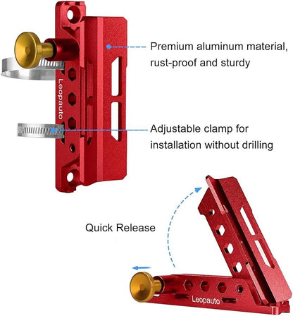 Universal Vehicle Fire Extinguisher Bracket, Aluminum Adjustable Quick Release Roll Bar Fire Extinguisher Bottle Mount with 8 Clamps, Compatible with Jeep Wrangler JK TJ Rubicon UTV, Red