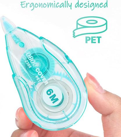 White Correction Tape Dispenser, Easy To Use Applicator for Instant Corrections, For school, Office (Blue,Green,Pink, 12pack, 6M/256, Tape Width 0.2in)