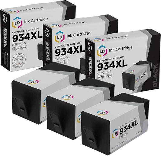 LD Products Remanufactured C2P23AN 934XL Replacement for 934XL Ink Cartridges for HP Printers High Yield for Use with OfficeJet 6812 6815 and OfficeJet Pro 6230 6830 6835 (3 Pack, Black)
