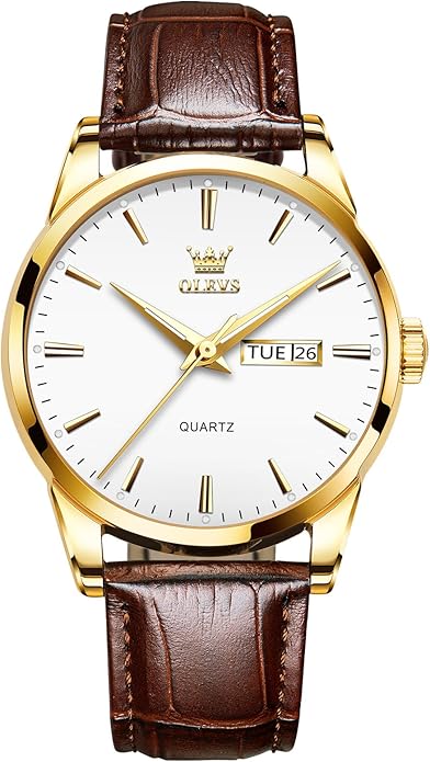 Men's Casual Leather Watch, Easy to Read Three-Hand Analog Stainless Steel Watches for Men, Minimalist Day Date Waterproof Luminous Mens Quartz Wristwatch