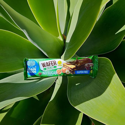 BRAIN FOODS Gluten Free Vegan Chocolate Coated Hazelnut Wafers - 12 Bars, No Sugar Added, High Fiber, No Palm Oil, 1.4 oz, 170 Calories, Guilt Free Snack, Natural Hazelnut Flavor