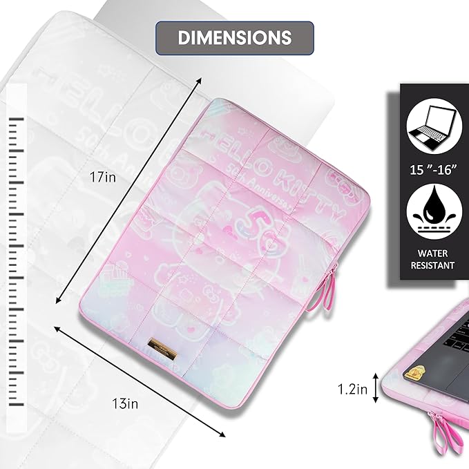Sonix x Sanrio | Puffy Laptop Sleeve | 15-16 Inch, Quilted Pillow Puffer Laptop Carrying Case, Computer Sleeve | Hello Kitty 50th Anniversary