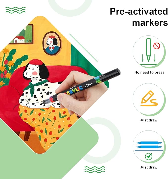5 Colors Dual Tip Acrylic Paint Markers, Water-Based Permanent Acrylic Pens with Fine & Brush Tip for Rock Painting, Canvas, Glass, Wood, Ceramic, Fabric