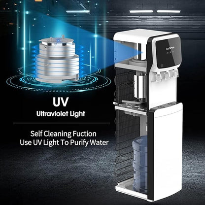 Self-Cleaning Bottom Load Water Cooler Dispenser for 5 Gallon Bottle 3 Temperature Settings Empty Bottle Alert Nightlight White