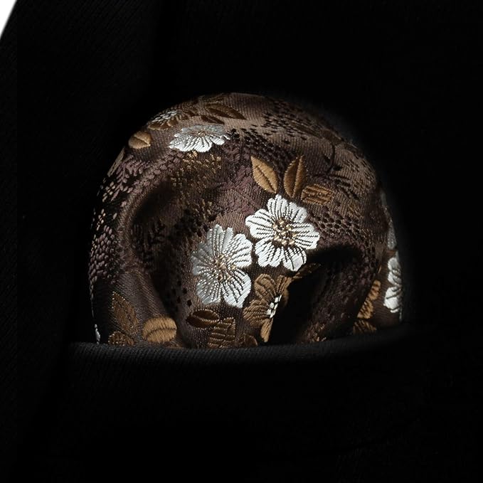 HISDERN Men Floral Ties Woven Classic 3.4" Necktie Set Formal Tie Pocket Square for Wedding with Handkerchief Gift Box