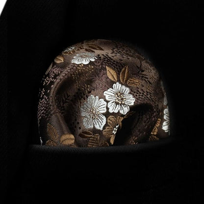 HISDERN Men Floral Ties Woven Classic 3.4" Necktie Set Formal Tie Pocket Square for Wedding with Handkerchief Gift Box