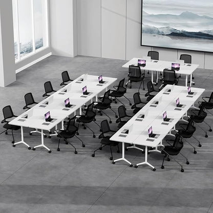 Folding Conference Table, Rectangular Conference Room Tables, Mobile Modular Training Table, Solid Steel Frame,Thickened Panel,for Schools,Meeting Room and Offices (4PCS, 47in)