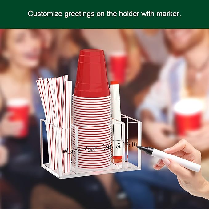 Cup Holder with Slot Mark Your Cup, Party Dispenser Acrylic Cup Organizer and Bar Counter Decor, Clear