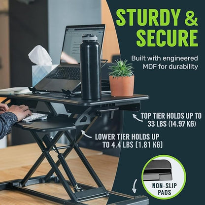 TechOrbits OF-S06-2 Desk Converter-37-inch Height Adjustable, MDF Wood, Sit-to-Stand Rise-X Pro Black, 36"
