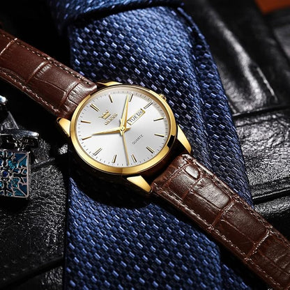 OLEVS Men's Simple Watch with Day and Date, Stainless Steel Analog Quartz Watches for Men, Classic Luminous Hands Men's Dress Watches, Black/White/Blue Dial