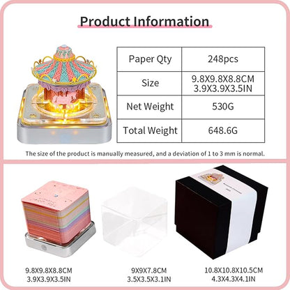 3D Time Piece Calendar 2026 DIY Calendars Tear Away Carving Art 3D Memo Pad Calendar With LED Lights sculpture artsy pads calendar notepad for Desktop Decor-Carousel