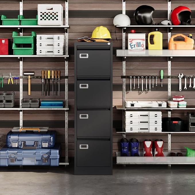 4 Drawer File Cabinet with Lock Metal Filling Cabinet Vertical Locking File Cabinets for Home Office to Hanging F4/A4 SizeA4 Legal/Letter Size, Assembly Required,Black