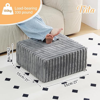 Tiita Suqre Stuffed Pouf Ottoman, Stripe Poufs 21×21×10 inch with Foam Chunk Filling, Floor Bean Bag Floor Chair Storage for Living Room Bedroom Home Decor, Grey