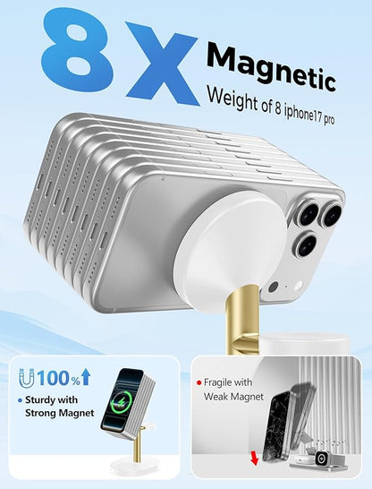2026 3 in 1 Wireless Charging Station for Apple MagSafe Charger, 15W Fast Magnetic Mag-Safe Charger Stand for iPhone 17 16 15 14 13 12 Apple Watch AirPods Series, Gold&White