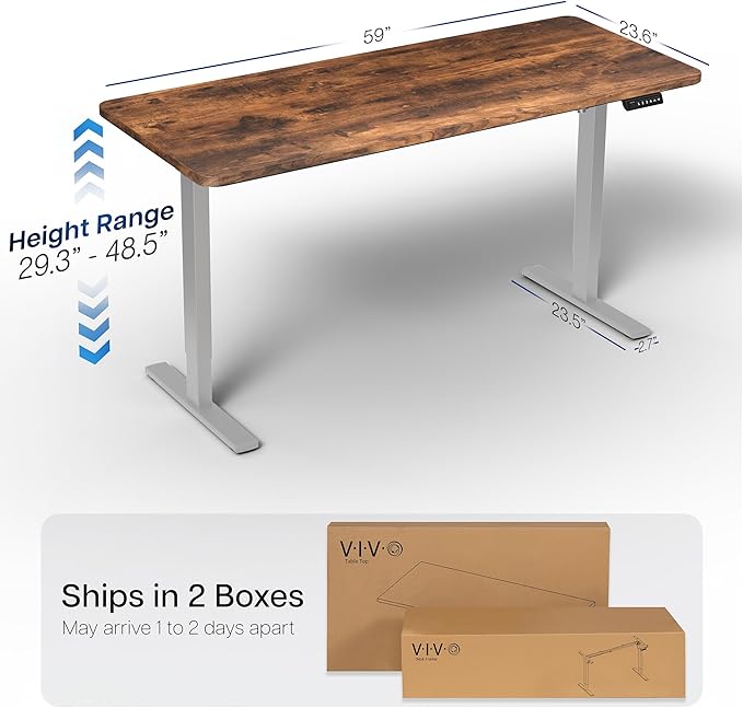 VIVO Electric 60 x 24 in Rustic Standing Desk, Memory Height Adjustment, 1B Series, One-Piece Vintage Brown Top, Gray Frame, DESK-KIT-1G6N