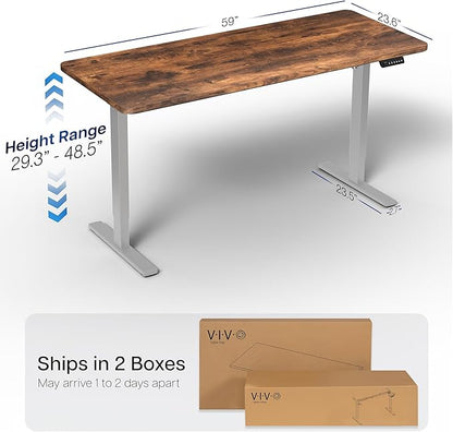 VIVO Electric 60 x 24 in Rustic Standing Desk, Memory Height Adjustment, 1B Series, One-Piece Vintage Brown Top, Gray Frame, DESK-KIT-1G6N