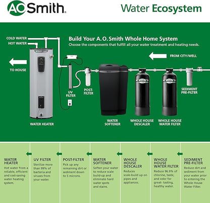 AO Smith Whole House Salt Free Descaler System - Works with City & Well Water Filters - 6yr, 600,000 Gl - Water Softener Alternative for Home - AO-WH-DSCLR