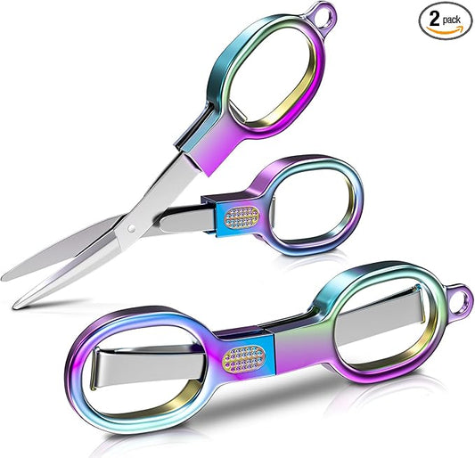 Stainless Steel Mini Folding Scissors - 2 Piece Portable Travel Scissors for Home, Office, Outdoor, Craft Use
