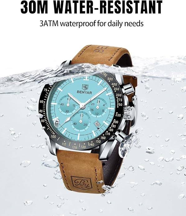 BY BENYAR Watch for Men Analog Quartz Chronograph Waterproof Luminous Designer Mens Wrist Watches Business Work Sport Casual Dress Watch with Silicone Strap Elegant Gifts for Men